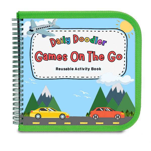 The Daily Doodler Reusable Activity Book- Games On The Go, Includes 4 Wonder Stix TPG845