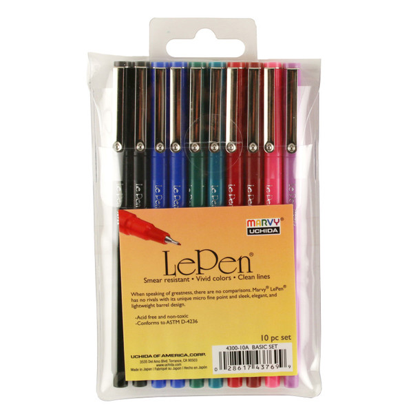 Marvy Lepen Micro-Fine Point Pen, Basic, 10 Colors UCH430010A