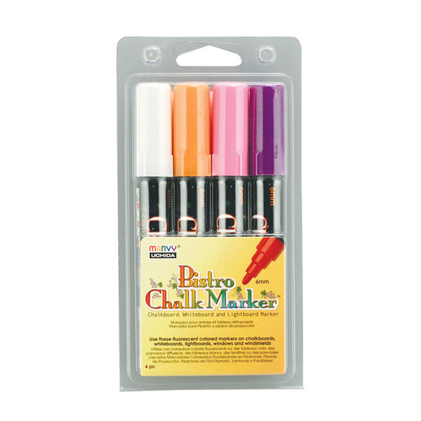 Marvy Broad Point Chalk Marker Broad Tip Set 4B, Fluorescent Violet, Orange, Pink, White UCH4804B