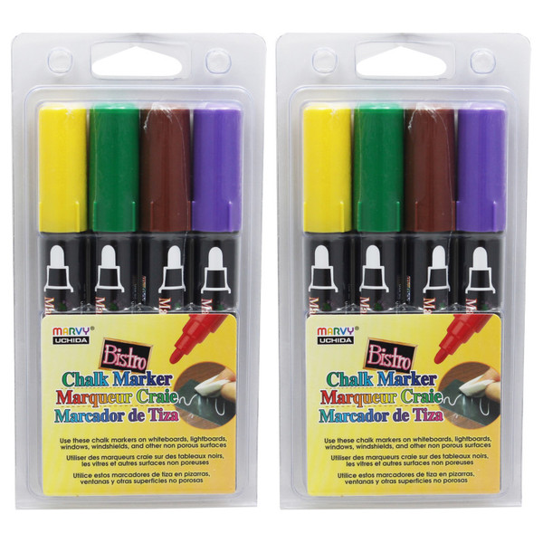 Marvy Broad Point Chalk Marker Broad Tip Set 4D, 4 Per Pack, 2 Packs UCH4804D-2