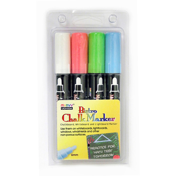 Marvy Broad Point Chalk Marker Broad Tip Set 4Ed, Fluorescent Red, Blue, Green, White UCH4804ED