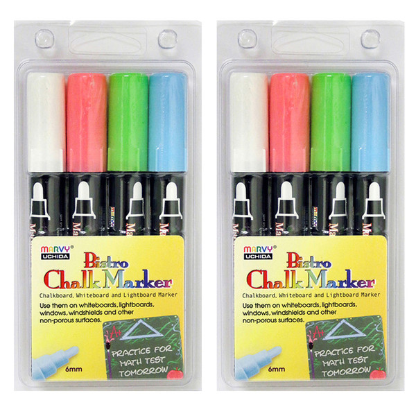 Marvy Broad Point Chalk Marker Broad Tip Set 4Ed, Fluorescent Colors, 4 Per Pack, 2 Packs UCH4804ED-2