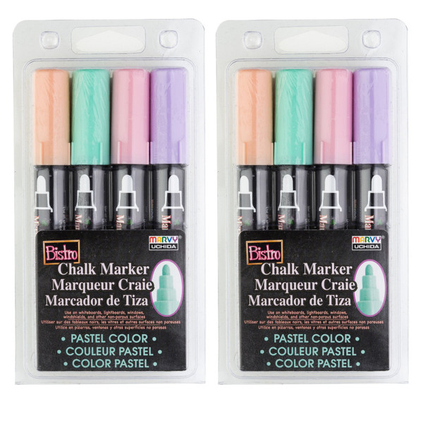 Marvy Bistro Chalk Markers, Broad Tip, Blush Pink, Peppermint, Pastel Peach, Pale Violet, 4 Per Pack, 2 Packs UCH4804P-2
