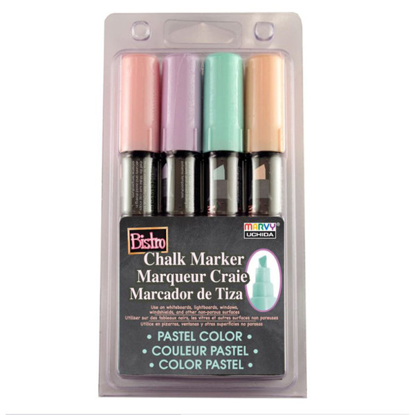 Marvy Bistro Chalk Markers, Chisel Tip 4-Color Set, Blush Pink, Peppermint, Pastel Peach, Pale Violet UCH4834P