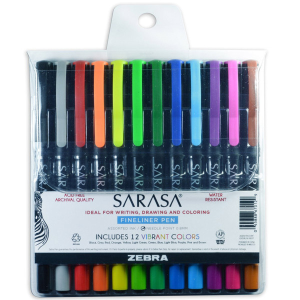 Zebra Sarasa Fineliner Pens, Assorted, 12-Pack ZEB67012