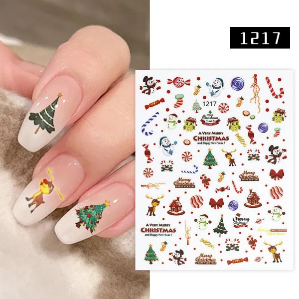 Light Green - 1Pc Christmas Stickers Santa Claus Snowflake Decals Catoon Image Muti- Pattern New Year Halloween Nail Art Stickers For Manicure By WTB
