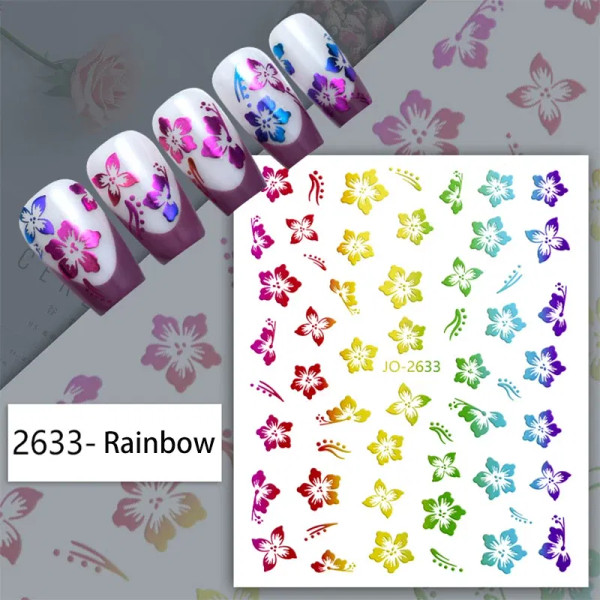 Brown Red - White French 3D Nail Stickers Manicure Gradient Line Flower Nail Art Designs Self-Adhesive Nail Tips Guides For Diy Decoration By WTB