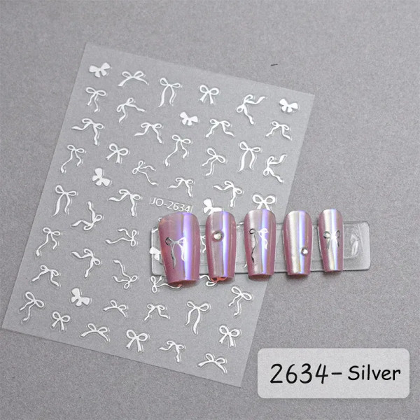 Khaki - White French 3D Nail Stickers Manicure Gradient Line Flower Nail Art Designs Self-Adhesive Nail Tips Guides For Diy Decoration By WTB