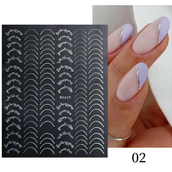 Multi - White French 3D Nail Stickers Manicure Gradient Line Flower Nail Art Designs Self-Adhesive Nail Tips Guides For Diy Decoration By WTB