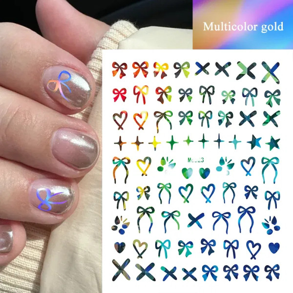 Golden Brown - White French 3D Nail Stickers Manicure Gradient Line Flower Nail Art Designs Self-Adhesive Nail Tips Guides For Diy Decoration By WTB