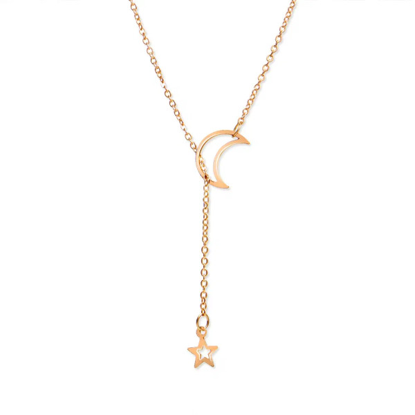 Metal Light Yellow Gold Color - New Simple Moon Star Pendant Choker Necklace Simple Gold Color Alloy Charm Chain Collares Necklace For Women Party Jewelry By WTB