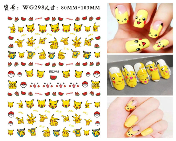 Dark Red - Miniso Pokemon Cartoon Pikachu Squirtle Nail Stickers Nail Art Decoration Sanrio Kurome Melody 3D Stickers For Nails Manicure By WTB
