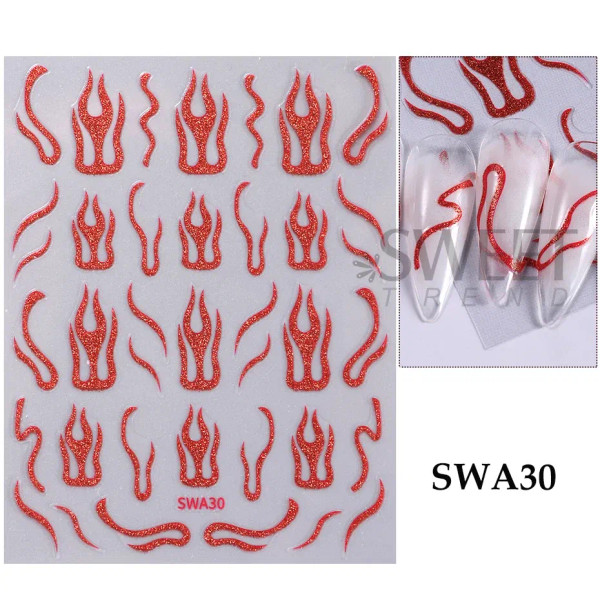 Army Green - Metallic Bohemian Style Nail Sticker Gold Silver Lace Lines Green Gem Love Heart 3D Holographic Manicure Sliders Nail Decoration By WTB