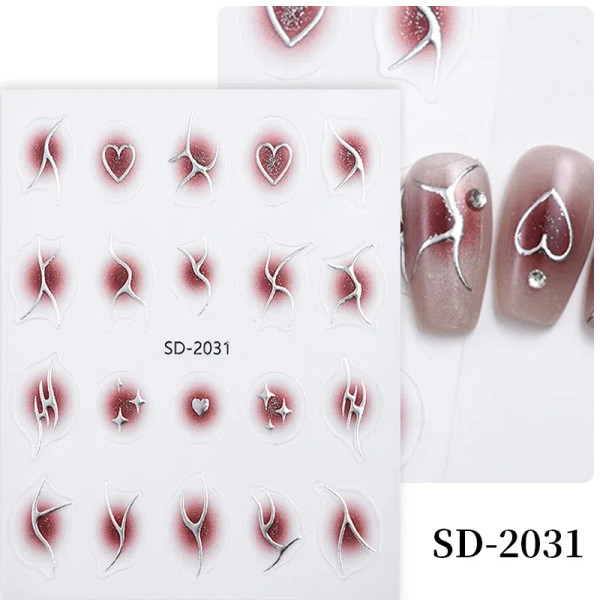 Bronze Red - White French 3D Nail Stickers Manicure Gradient Line Flower Nail Art Designs Self-Adhesive Nail Tips Guides For Diy Decoration By WTB