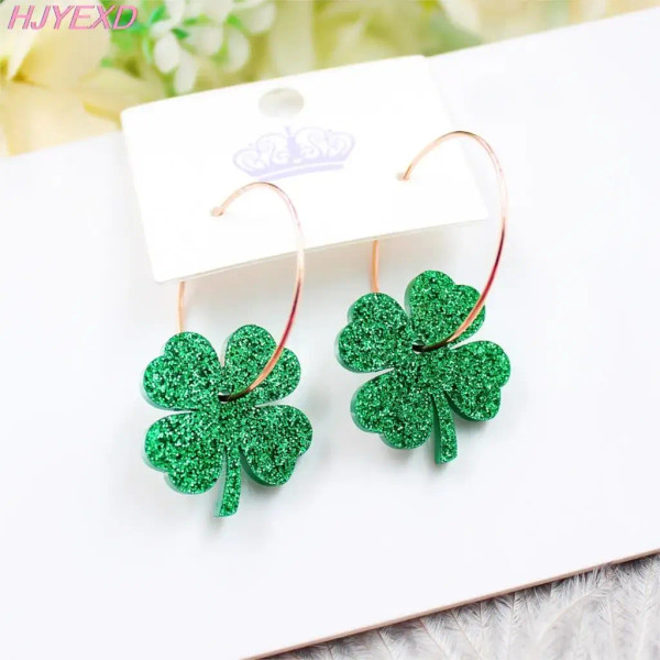 Hp096 Acrylic Four Leaf Clover Dangle Earrings Beach Earrings Glitter Cute Acrylic Earrings By WTB