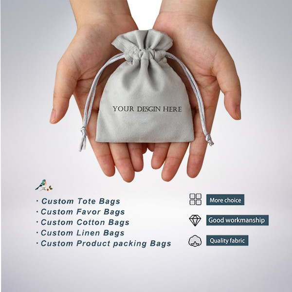 Custom Link Jewelry Drawstring Bags Personalized Logo Printed Pouches Velvet Jewellery Packaging Sack Wedding Favor Bags By WTB