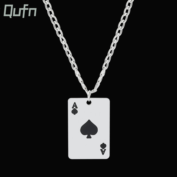 Hip Hop Stainless Seel Black A Playing Cards Pendant For Male Necklace Casino Fortune Playing Cards Jewelry Korea Kpop Gift By WTB