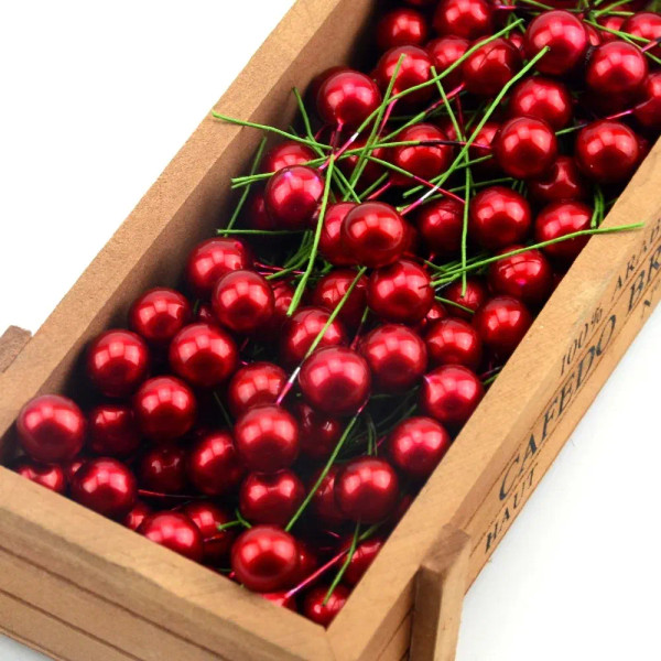 Blue - 30Pcs Red Pearl Plastic Stamens Bead Artificial Flower Small Berries Cherry For Wedding Christmas Decoration Cake Box Wreaths By WTB