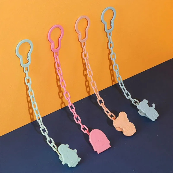 Blue - Baby Pacifiers Chain Cartoon Animal Nipple Clips Kids Infant Pacifier Safety Clamp Hanging Leashes Soother Teether Clip Chain By WTB