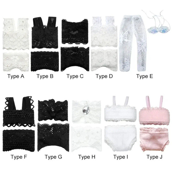 White - 1Set Soft Lace Underwear Bra Briefs For 30Cm Doll 1/6 Knickers For Blythe 1/6 Bjd Dolls Top Underpant For Dollhouse Kids Toy By WTB