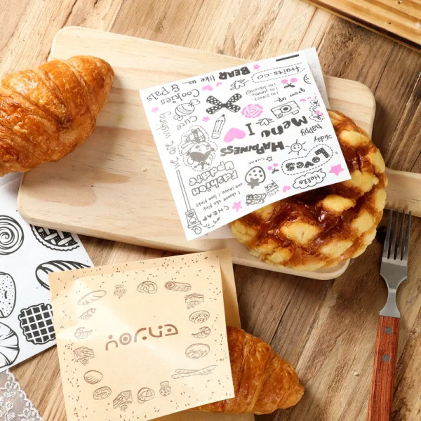 Mint Green, Gift Box Size: Other - 50Pcs 15*14Cm Kraft Paper Sandwich Paper Wrap Bags Food Packing Paper Triangle Shape Oil-Proof Doughnut Packing Bag Baking Tools By WTB