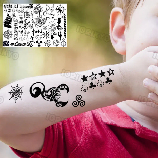 Red - Airplane Spaceman Temporary Tattoos For Kids Face Neck Boy Girls Adult Fake Planets Astronaut Tattoo Sticker Black Cartoon Tatoo By WTB