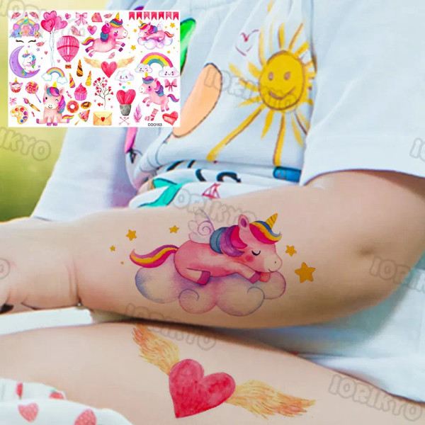 Sky Blue - Summer Style Temporary Tattoos For Kids Adult Boy Girl Fake Ice Cream Tattoo Sticker Small Rock Flower Heart Tatoos Hands Finger By WTB
