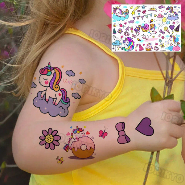Yellow - Summer Style Temporary Tattoos For Kids Adult Boy Girl Fake Ice Cream Tattoo Sticker Small Rock Flower Heart Tatoos Hands Finger By WTB