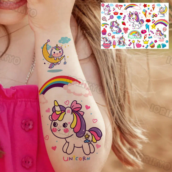 Apple Green - Watercolor Cat Bear Temporary Tattoos For Kids Children Boys Girls Fake Cute Dinosaur Tattoo Stiker Koala Star Face Tatoos Hands By WTB