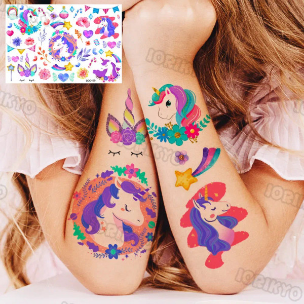 Green - Round Dinosaur Demon Temporary Tattoo For Kids Boys Girls Moon Unicorn Tattoos Sticker Fake Watercolour Arm Tatoos Son Daughter By WTB