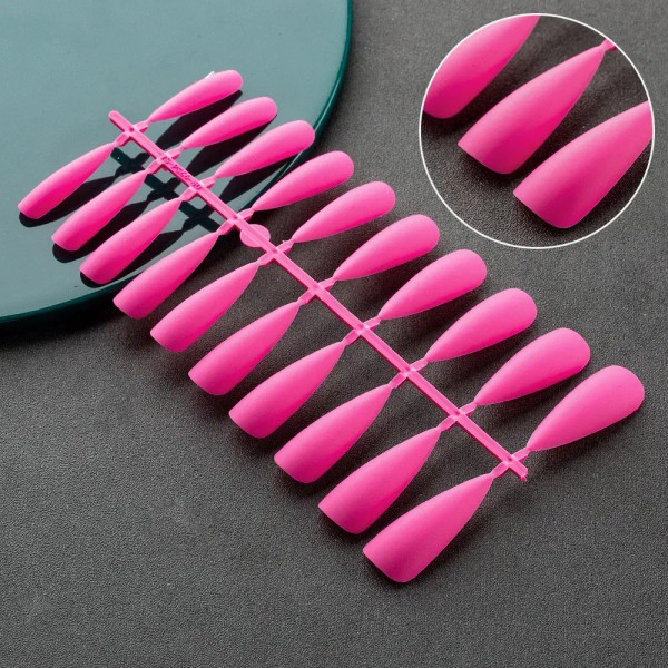 Army Green - Matte False Nails 24Pcs Head Frosted Press Glue On Fake Nail Tips Ballet Detachable Full Cover Artificial Fingernails By WTB