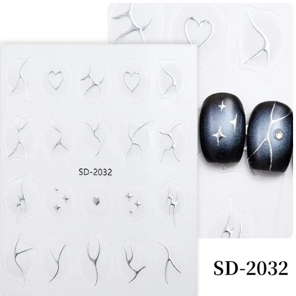 Creamy White - White French 3D Nail Stickers Manicure Gradient Line Flower Nail Art Designs Self-Adhesive Nail Tips Guides For Diy Decoration By WTB