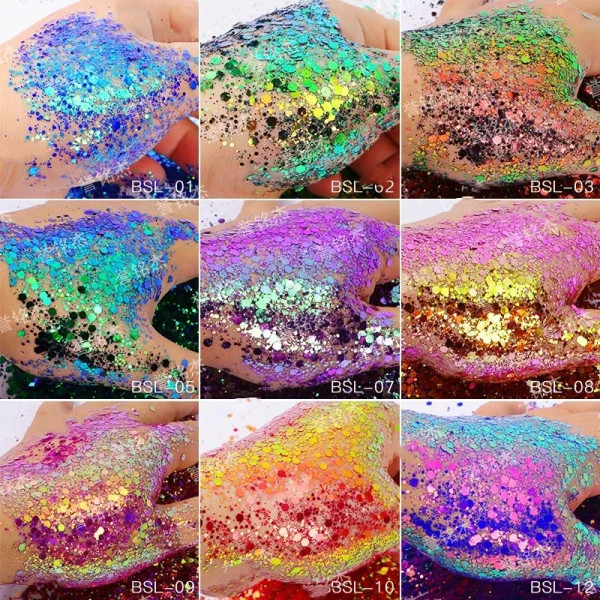 Red - 5G/Bagglitter Chameleon Nail Flakes Iridescent Chameleon Nail Powder Holographic Laser Colorful Nail Sequins 120 Colors Mix Size By WTB
