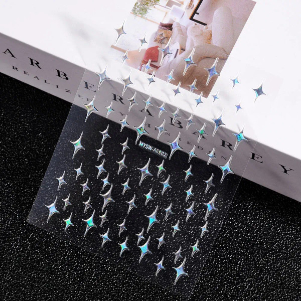 Ivory - 3D Laser Silver/Rose Gold Hollow Cross Star Nail Art Stickers Design Self-Adhesive Hollow Cross Star Nail/Body Art Decor Sticker By WTB