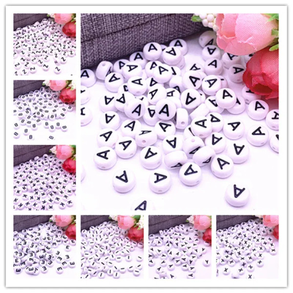 Plum - 100Pcs/Lot 7X4Mm 26 Letter Beads Round Shape Beads Alphabet Letter Charms For Make Jewelry Accessories By WTB