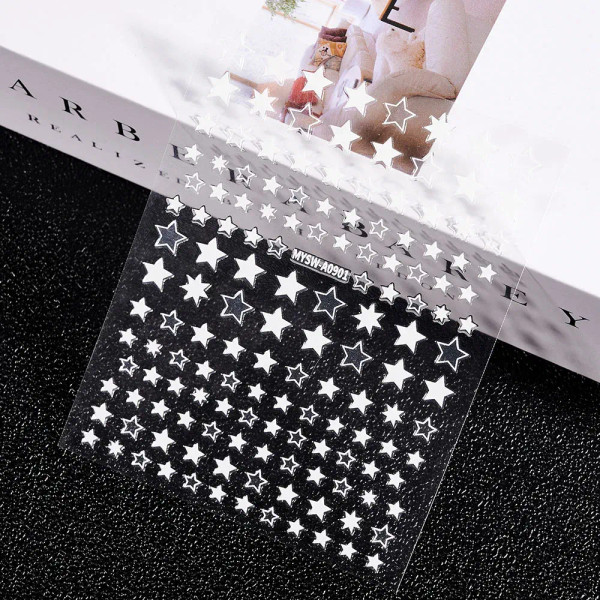 Normal White - 3D Laser Silver/Rose Gold Hollow Cross Star Nail Art Stickers Design Self-Adhesive Hollow Cross Star Nail/Body Art Decor Sticker By WTB