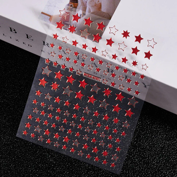 Camel Color - 3D Laser Silver/Rose Gold Hollow Cross Star Nail Art Stickers Design Self-Adhesive Hollow Cross Star Nail/Body Art Decor Sticker By WTB