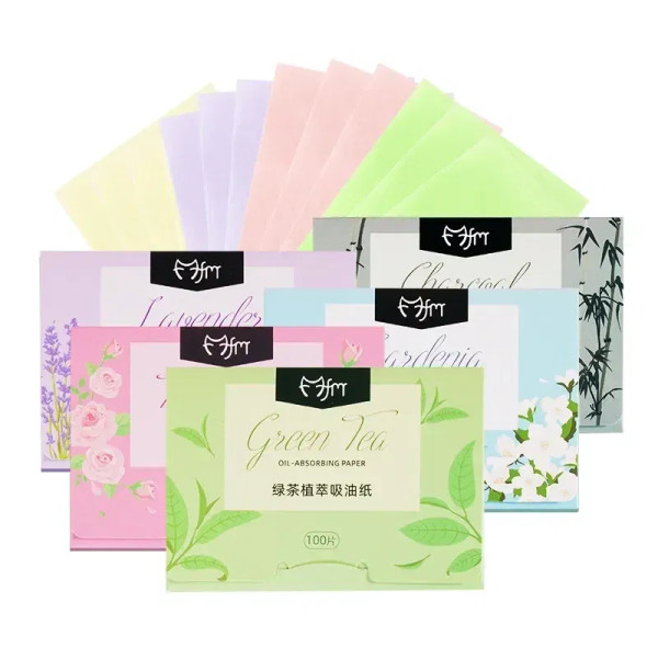 Green - 100Pcs/Set Facial Oil Blotting Paper Matte Face Wipes Oil Control Oil-Absorbing Face Cleaning Beauty Makeup Tools Accessories By WTB