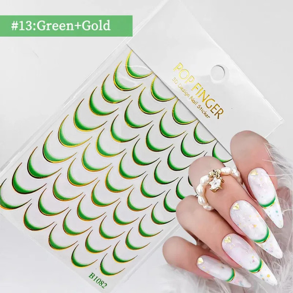 Mauve - White French 3D Nail Stickers Manicure Gradient Line Flower Nail Art Designs Self-Adhesive Nail Tips Guides For Diy Decoration By WTB