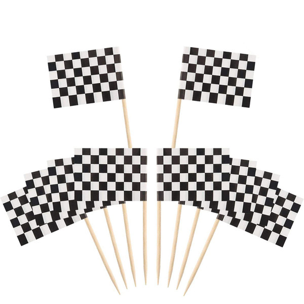 24Pcs Checkered Racing Flag Toothpicks Cupcake Picks Toothpick Flag Dinner Flags Race Car Cake Toppers Decorations Party Supplie By WTB