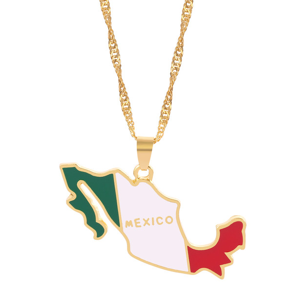 Mexican Map Flag Necklace Fashion Charm Mexican Maps Neck Chain For Men And Women Jewelry Pendant Gifts By WTB