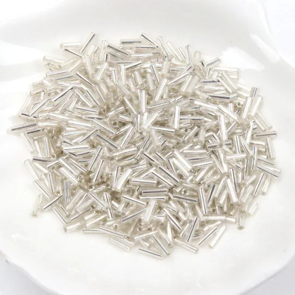 Silver - Tube Lined Glass Czech Seed Spacer Beads For Jewelry Handmade Diy Wholesale 17 Colors 2X6Mm 300Pcs By WTB