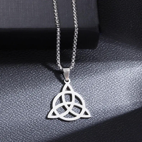Metal Silver - Vintage Witch Knot Necklace Stainless Steel Magic Knot Pagan Wicca Symbol Pendant For Men Women Celtic Knot Jewelry Gifts By WTB