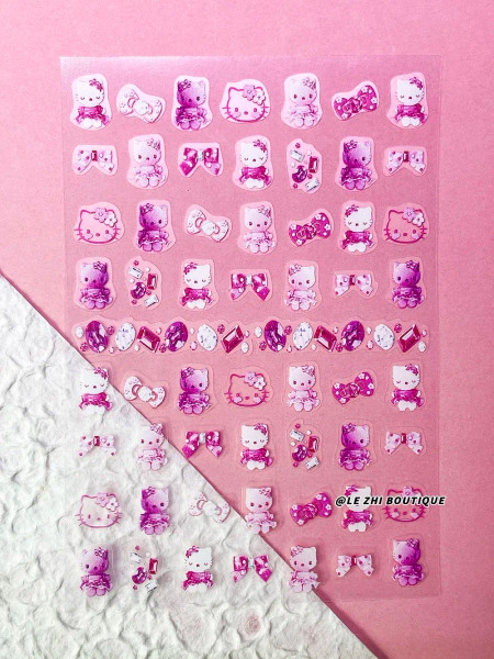 Gold - New Cartoon Hello Kitty Stickers Nail Art Supplies Decoration Kuromi Cinnamoroll 3D Stickers Nail Decals Press On Nails Stickers By WTB