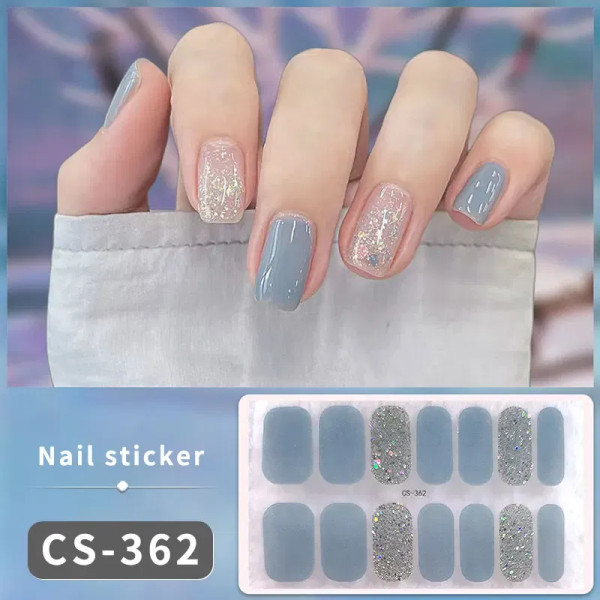 Mint Colour - Diy Gel Nail Stickers Cured-Free Long-Lasting Solid Color Nail Strips Patch Slider Sticker Full Cover Decal Nail Manicure Patch By WTB