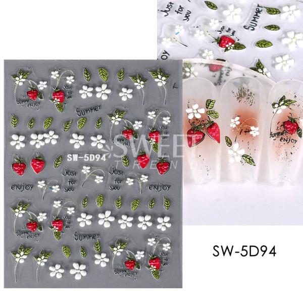 Ivory - 5D Embossed Nail Art Sticker Vintage Flowers Petals Metallic Lines Lemon Wedding Engraved Decals Summer Manicure Sliders Jisw-5D By WTB