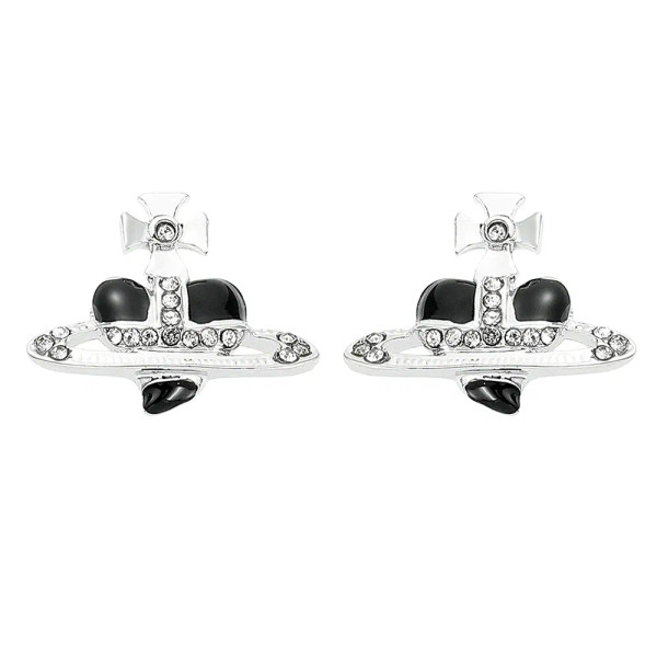 Metal Rhodium Plated - Saturn Planet Stud Earrings For Women Girl Heart Earrings By WTB