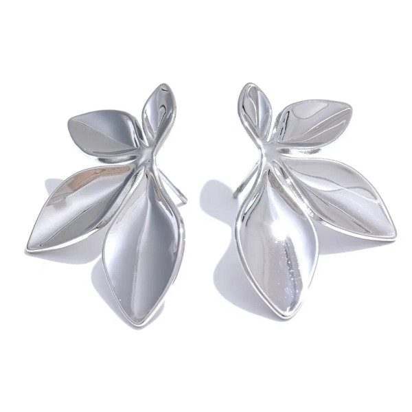 Metal Gold-Color - 1 Pair 3.5?Â2.2Cm Leaves Stud Earrings Fashion Anti Allergy Flower Stud Earrings Texture Waterproof Stainless Steel Stud Earrings By WTB