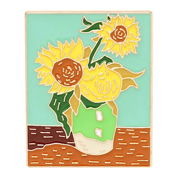 Metal Silver Plated - Van Gogh Oil Painting Brooch Van Gogh Brooch Galaxy Brooch Star Moon Sunflower Brooch Art Brooch Van Gogh Lapel Pin By WTB