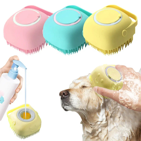 White - Pet Dog Shampoo Brush Cat Massage Comb Grooming Scrubber Brush For Bathing Soft Silicone Rubber Brushes Pet Shampoo Massager By WTB